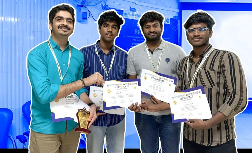 The four-person Mind Well team holding their certificates and the first-place trophy at Hack Infinity